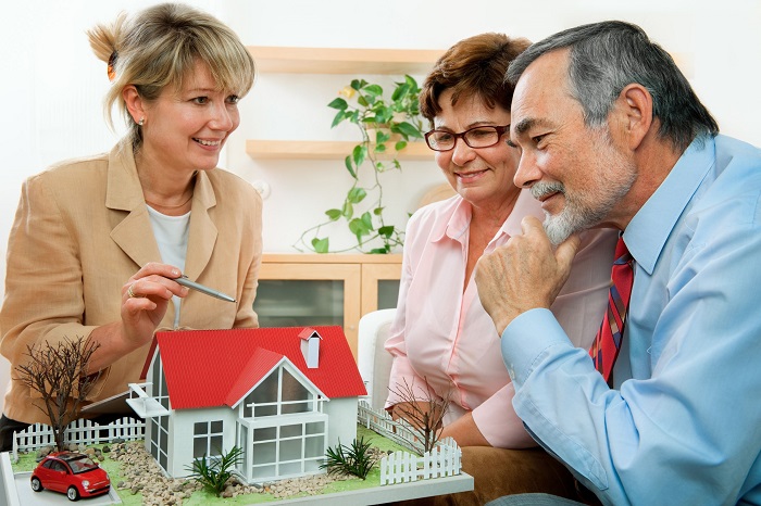 8305243 - couple discussing  with consultant, real estate agent or architect