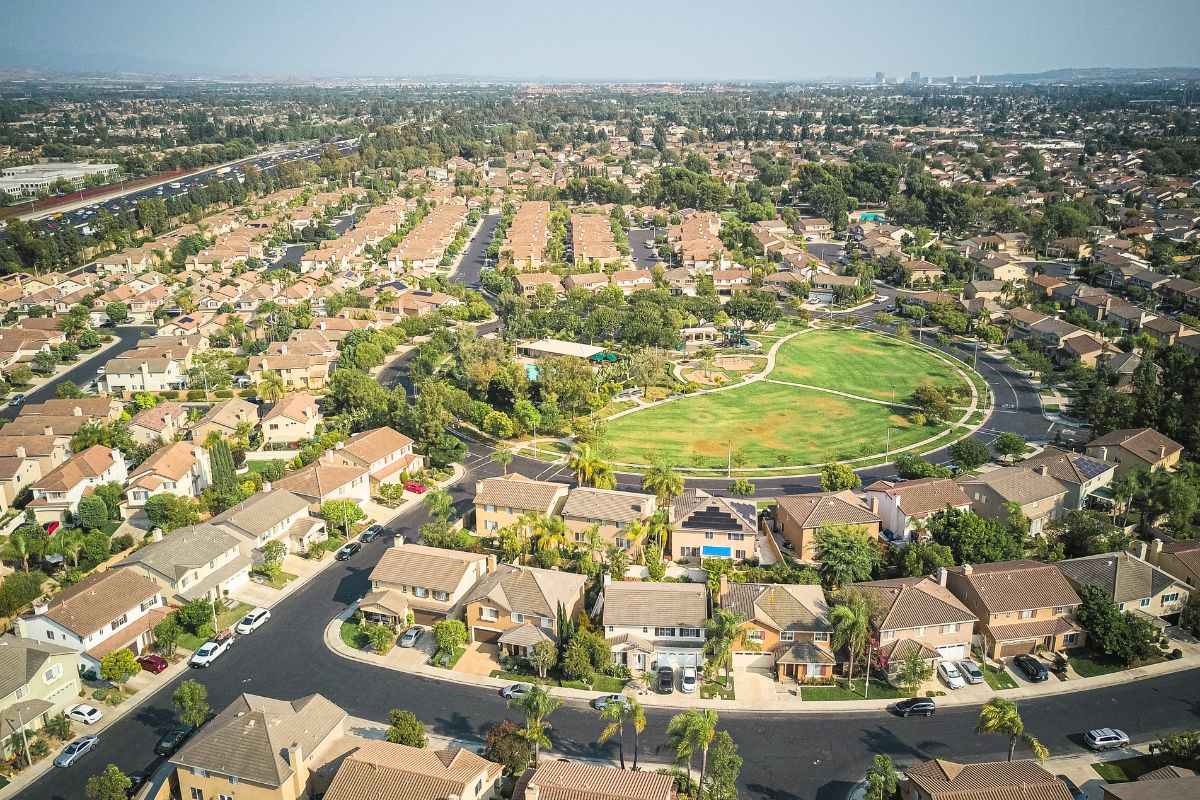 Aerial view of a neighborhood