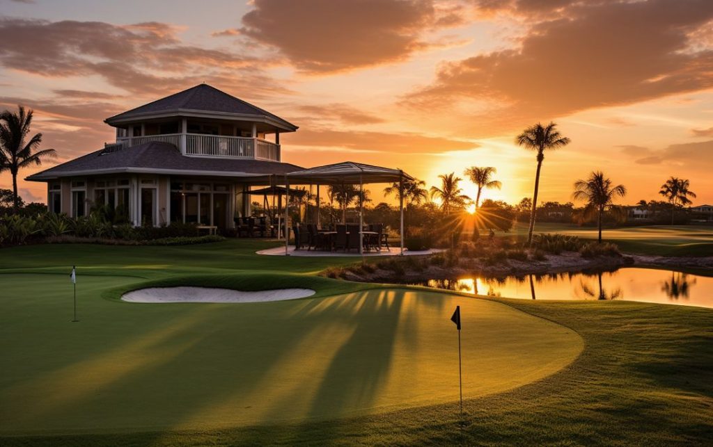 Scenic view of a clubhouse in a golfcourse community