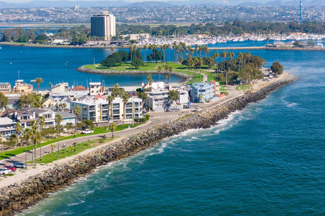 Aerial view of MIssion Beach, San Diego California