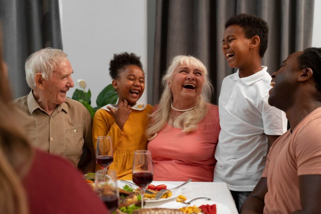 happy family having nice dinner together