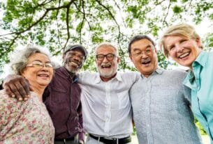 A diverse group of senior retirees from various ethnic backgrounds