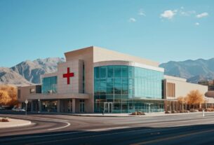 3. A sizable building displaying a red cross, suggesting a medical or emergency facility.